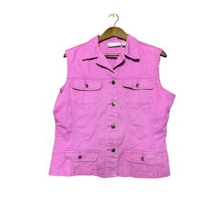 Vintage RealComfort Chadwicks Women 14 Pink Denim Vest Sleeveless Trucker Jacket